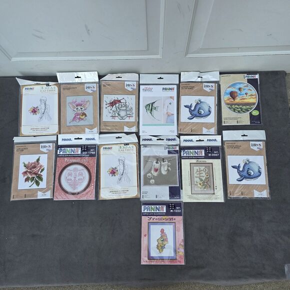 Lots Of 14 DIY Cross Stich Embroidery Kit Panna W/ Fabric, Thread & Needle - Picture 2 of 8